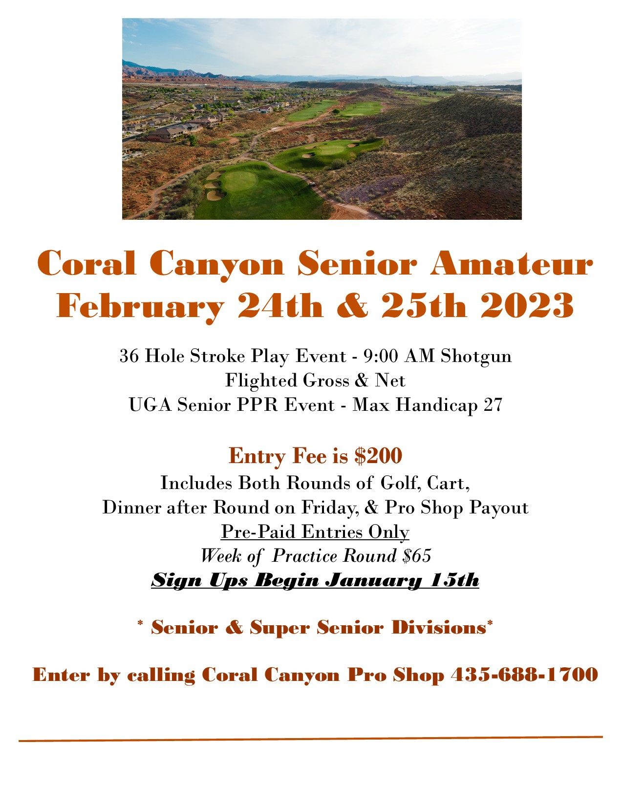 Coral Canyon Senior Amateur Tournament Flyer 2023