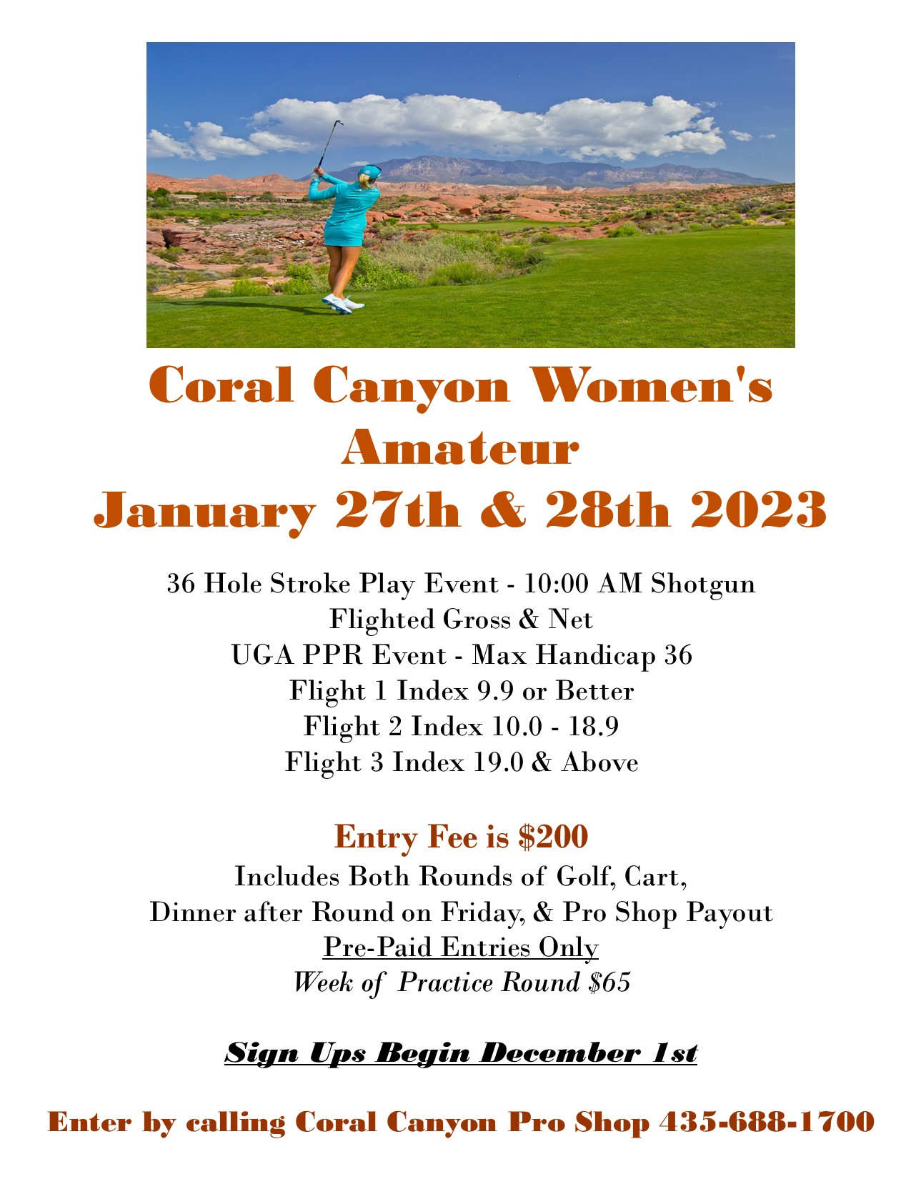 Coral Canyon Women's Amateur Tournament Flyer 2023